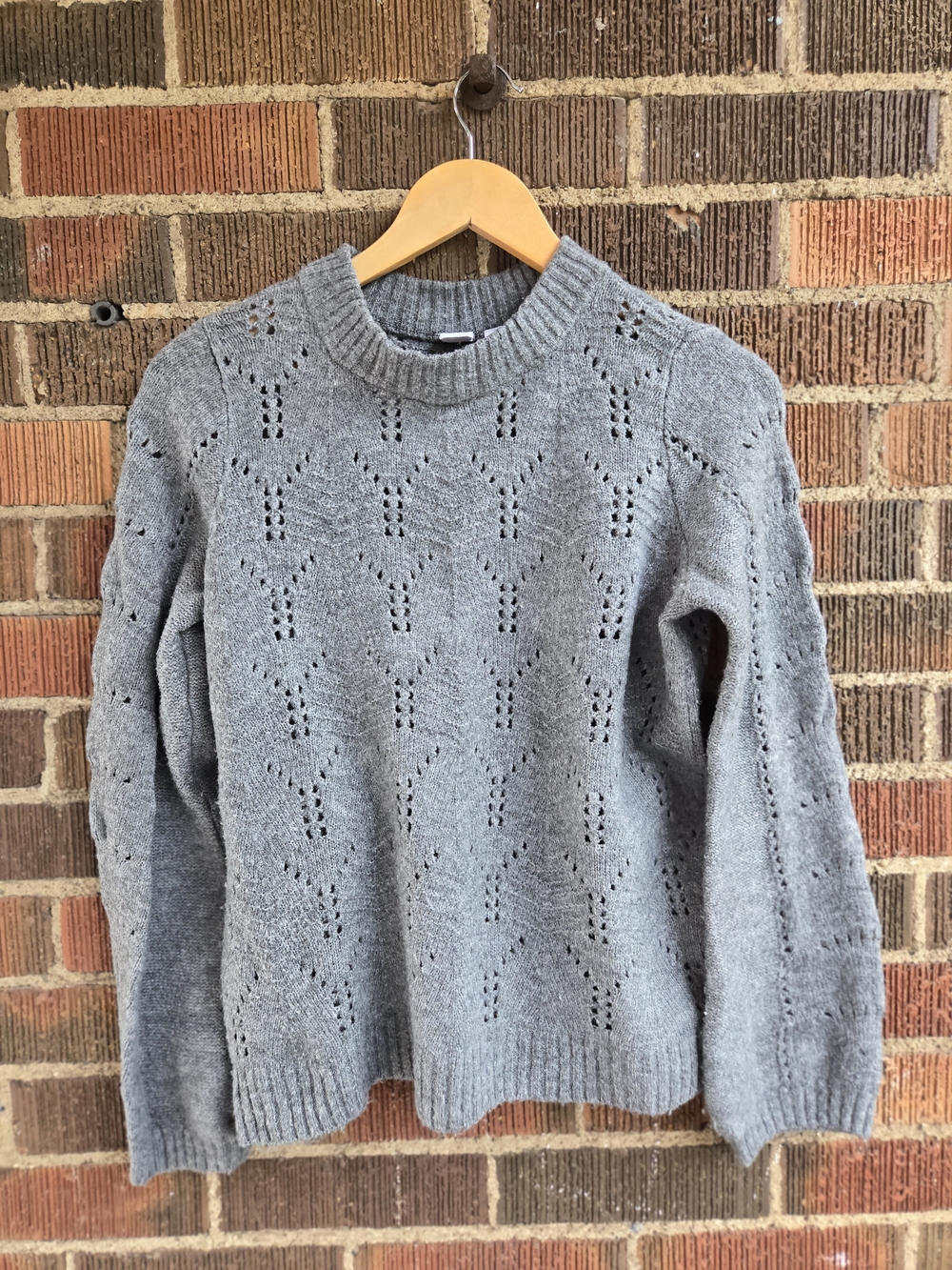 Women's Gray Openwork Crewneck Sweater
